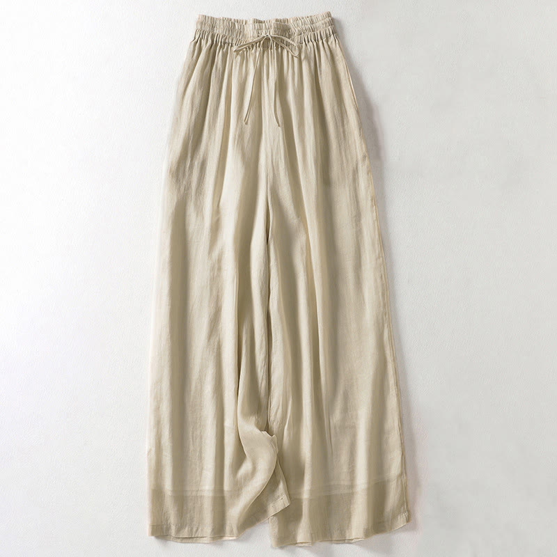 Pantalones anchos con cordones de color liso para mujer de Buddha Stones - Caqui - US8-10，UK/AU12-14，EU40-42 (2XL) - image 0