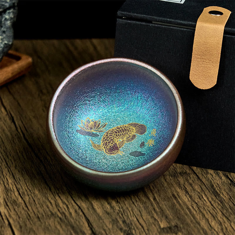 Taza de té de cerámica con diseño de pez koi y hojas de loto de Jianzhan, hecha a mano, de Buddha Stones, de Kung Fu, 150 ml - image 12