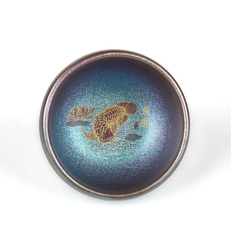 Taza de té de cerámica con diseño de pez koi y hojas de loto de Jianzhan, hecha a mano, de Buddha Stones, de Kung Fu, 150 ml - image 16