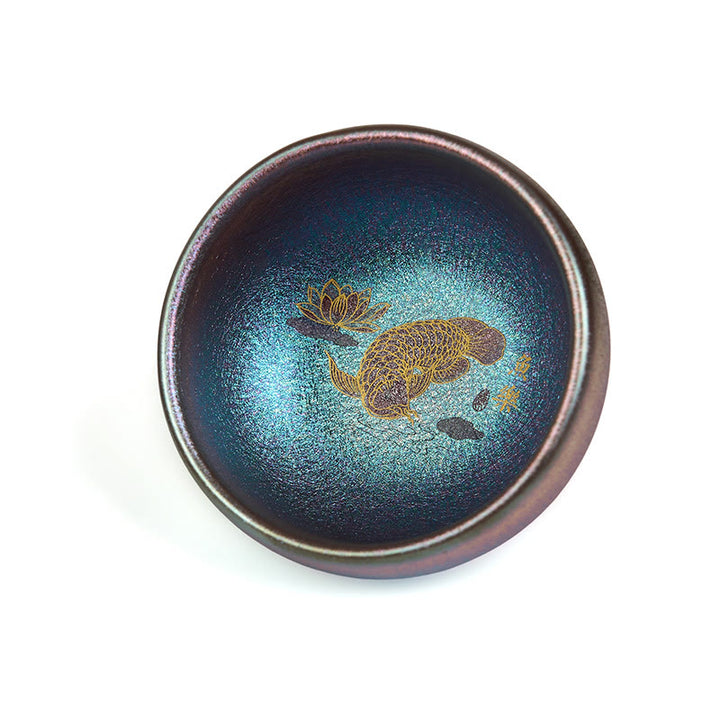 Taza de té de cerámica con diseño de pez koi y hojas de loto de Jianzhan, hecha a mano, de Buddha Stones, de Kung Fu, 150 ml - image 17