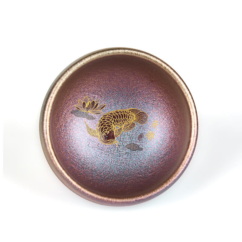 Taza de té de cerámica con diseño de pez koi y hojas de loto de Jianzhan, hecha a mano, de Buddha Stones, de Kung Fu, 150 ml - image 25