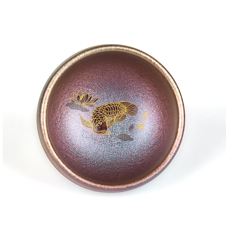 Taza de té de cerámica con diseño de pez koi y hojas de loto de Jianzhan, hecha a mano, de Buddha Stones, de Kung Fu, 150 ml - image 25