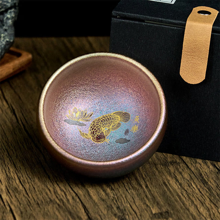 Taza de té de cerámica con diseño de pez koi y hojas de loto de Jianzhan, hecha a mano, de Buddha Stones, de Kung Fu, 150 ml - image 21