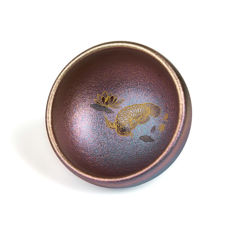 Taza de té de cerámica con diseño de pez koi y hojas de loto de Jianzhan, hecha a mano, de Buddha Stones, de Kung Fu, 150 ml - image 26