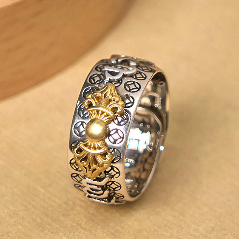 Anillo de equilibrio de plata bañada en cobre con Om Mani Padme Hum Vajra vintage con Buddha Stones - image 2