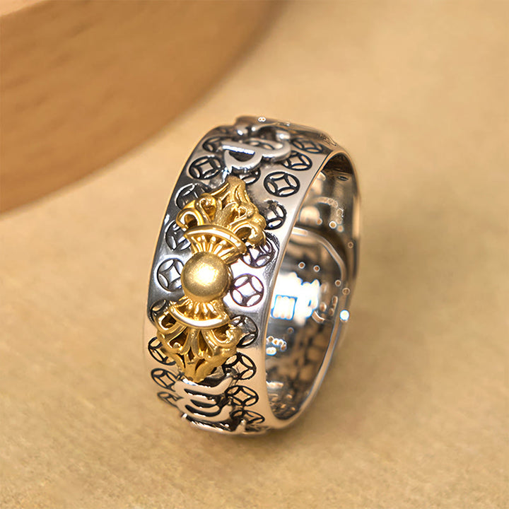 Anillo de equilibrio de plata bañada en cobre con Om Mani Padme Hum Vajra vintage con Buddha Stones - image 2