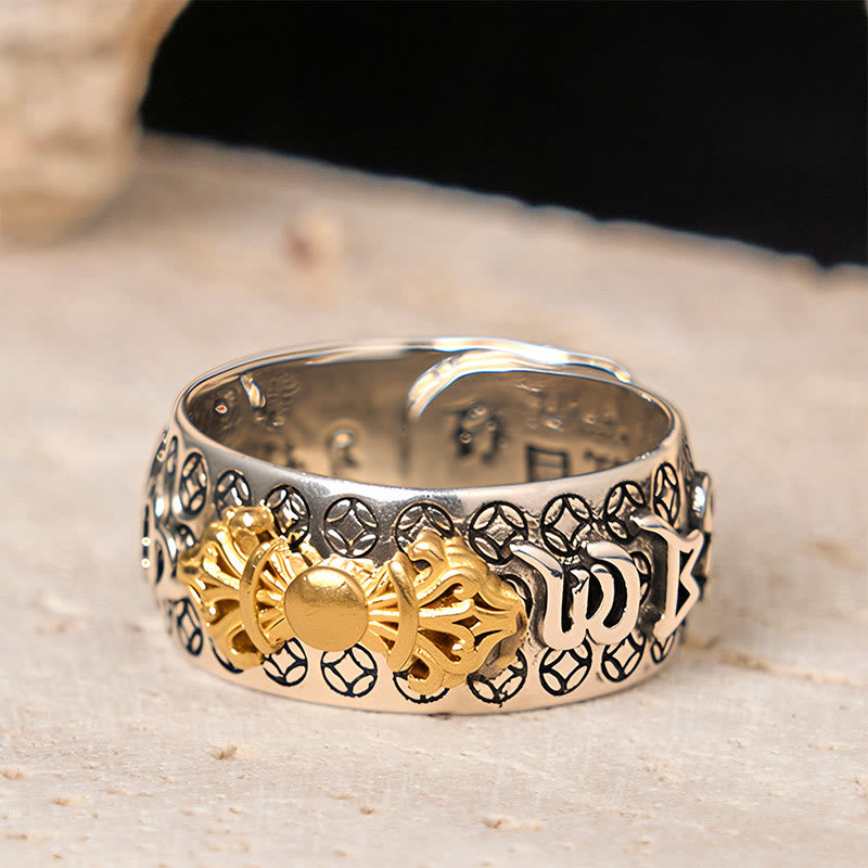 Anillo de equilibrio de plata bañada en cobre con Om Mani Padme Hum Vajra vintage con Buddha Stones - image 3