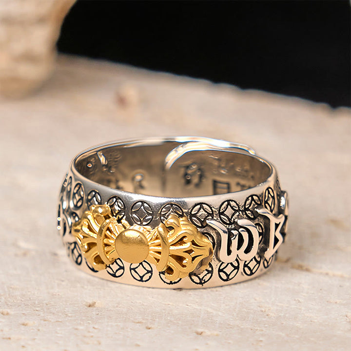 Anillo de equilibrio de plata bañada en cobre con Om Mani Padme Hum Vajra vintage con Buddha Stones - image 3