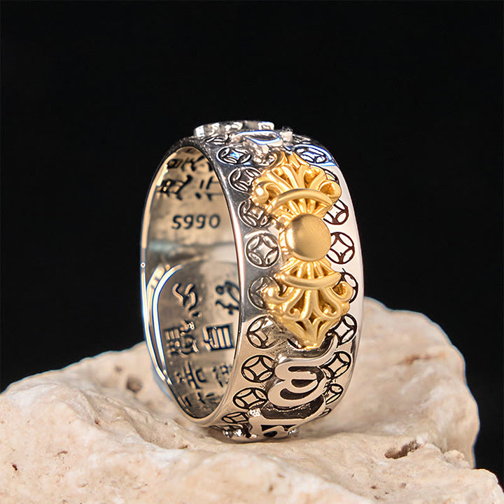 Anillo de equilibrio de plata bañada en cobre con Om Mani Padme Hum Vajra vintage con Buddha Stones - image 10