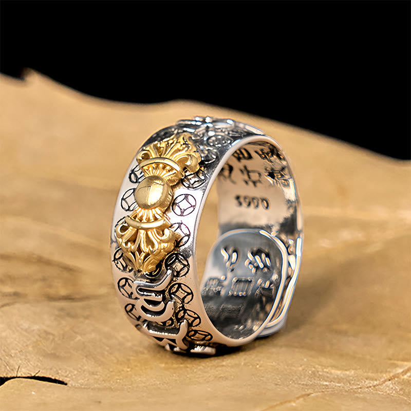 Anillo de equilibrio de plata bañada en cobre con Om Mani Padme Hum Vajra vintage con Buddha Stones - Cobre (US7-US11) - image 1