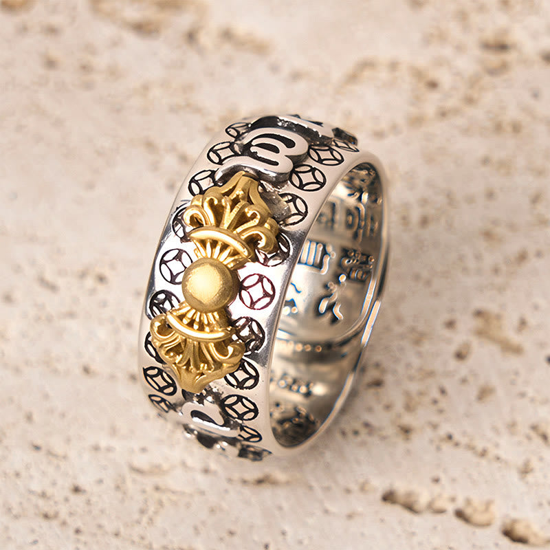 Anillo de equilibrio de plata bañada en cobre con Om Mani Padme Hum Vajra vintage con Buddha Stones - image 4