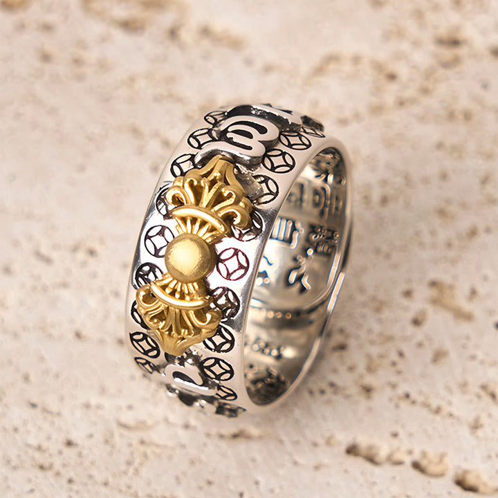 Anillo de equilibrio de plata bañada en cobre con Om Mani Padme Hum Vajra vintage con Buddha Stones - image 4