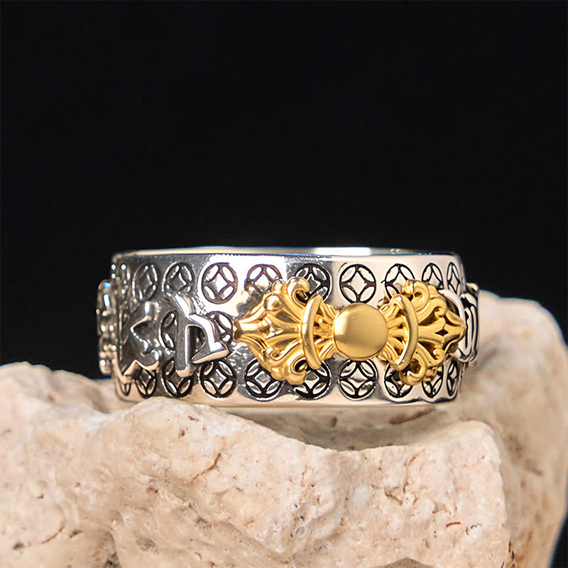 Anillo de equilibrio de plata bañada en cobre con Om Mani Padme Hum Vajra vintage con Buddha Stones - image 5