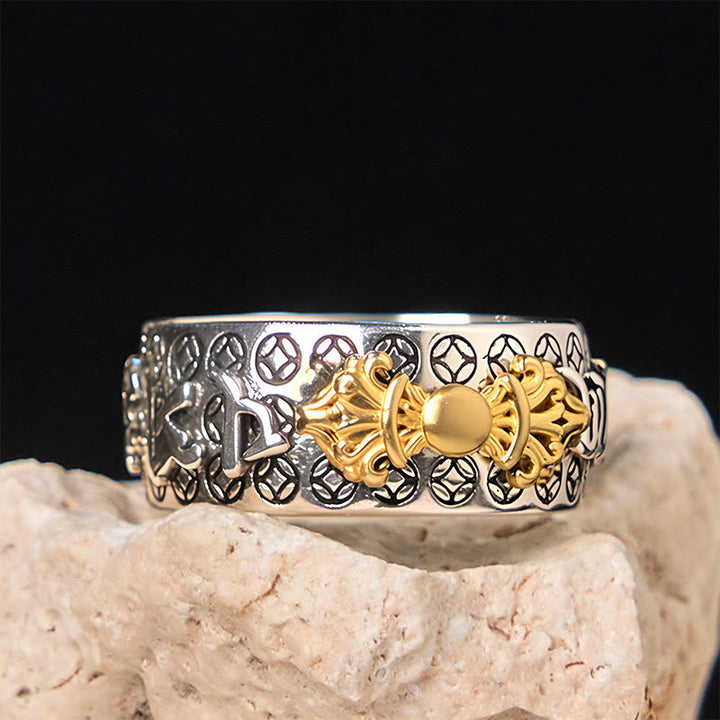 Anillo de equilibrio de plata bañada en cobre con Om Mani Padme Hum Vajra vintage con Buddha Stones - image 5