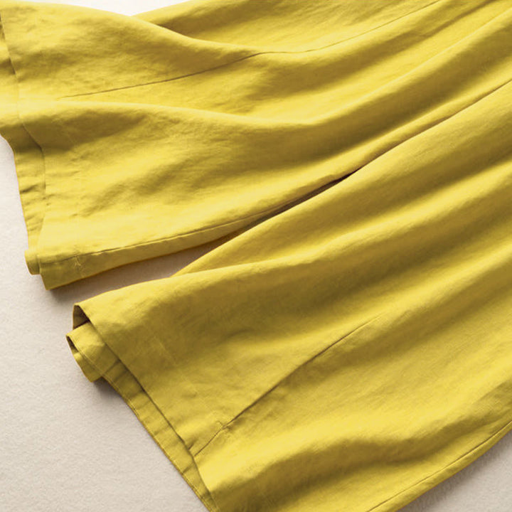 Pantalones capri de algodón y lino para mujer, de pierna ancha y bolsillos , de Buddha Stones, color liso, longitud 7-8 - image 4