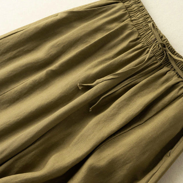Pantalones capri de algodón y lino para mujer, de pierna ancha y bolsillos , de Buddha Stones, color liso, longitud 7-8 - image 13