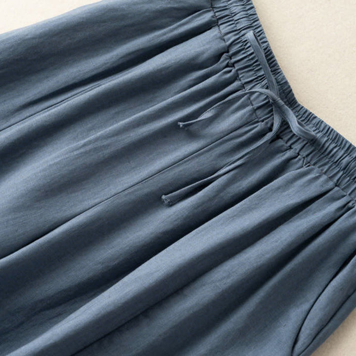 Pantalones capri de algodón y lino para mujer, de pierna ancha y bolsillos , de Buddha Stones, color liso, longitud 7-8 - image 31