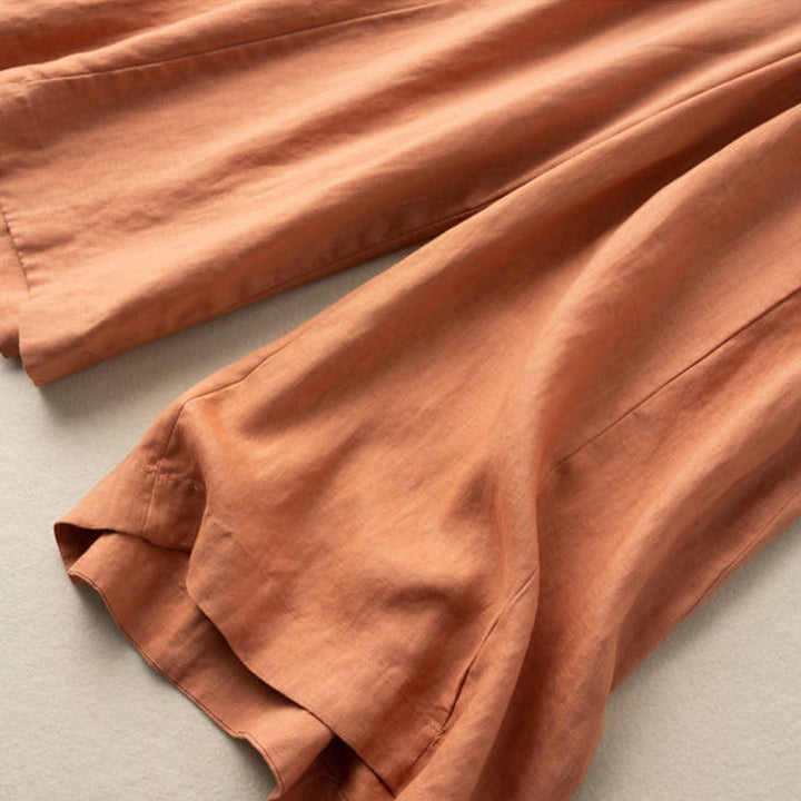Pantalones capri de algodón y lino para mujer, de pierna ancha y bolsillos , de Buddha Stones, color liso, longitud 7-8 - image 18