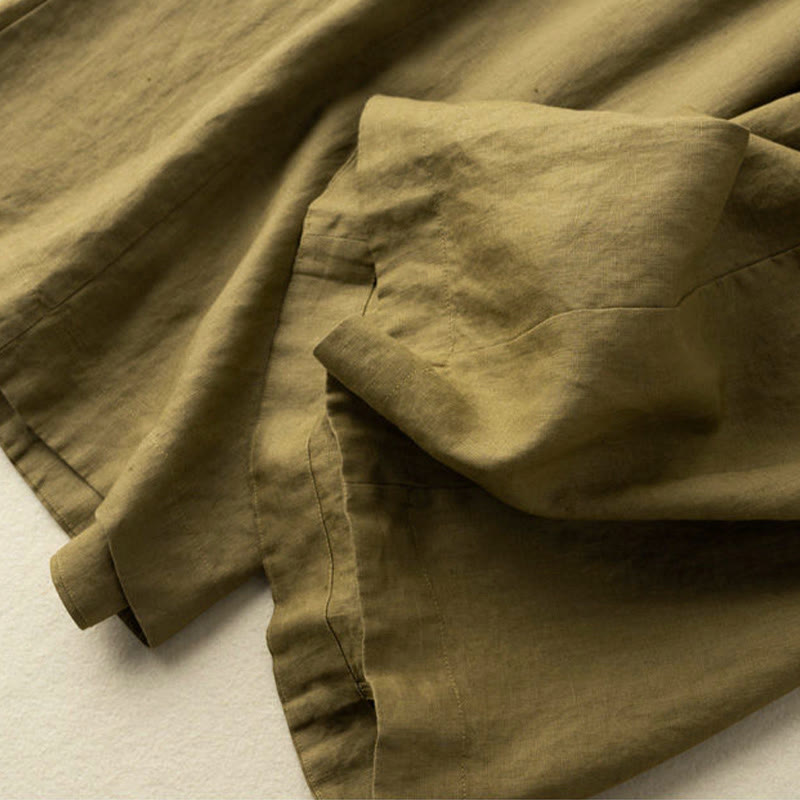 Pantalones capri de algodón y lino para mujer, de pierna ancha y bolsillos , de Buddha Stones, color liso, longitud 7-8 - image 15