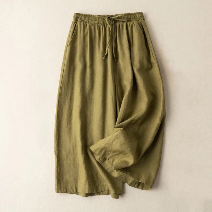 Pantalones capri de algodón y lino para mujer, de pierna ancha y bolsillos , de Buddha Stones, color liso, longitud 7-8 - Vara de oro oscura - US12, UK/AU16, EU44 (3XL) - image 12