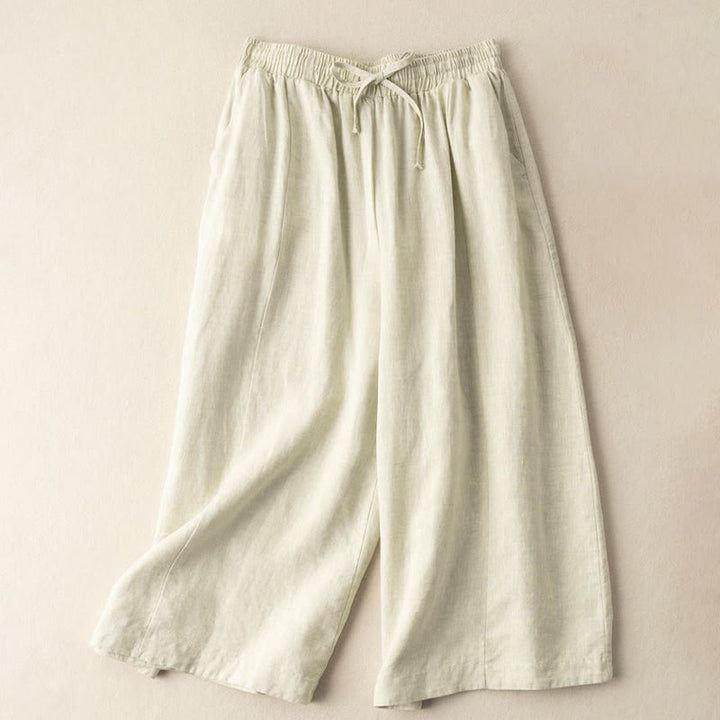 Pantalones capri de algodón y lino para mujer, de pierna ancha y bolsillos , de Buddha Stones, color liso, longitud 7-8 - image 24