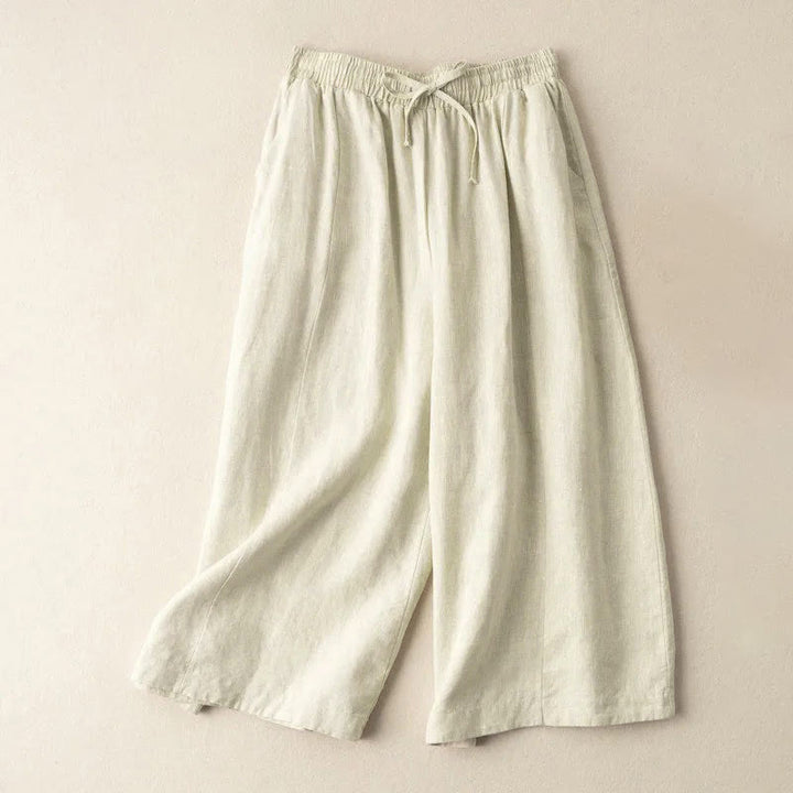 Pantalones capri de algodón y lino para mujer, de pierna ancha y bolsillos , de Buddha Stones, color liso, longitud 7-8 - Beige - US12, UK/AU16, EU44 (3XL) - image 23