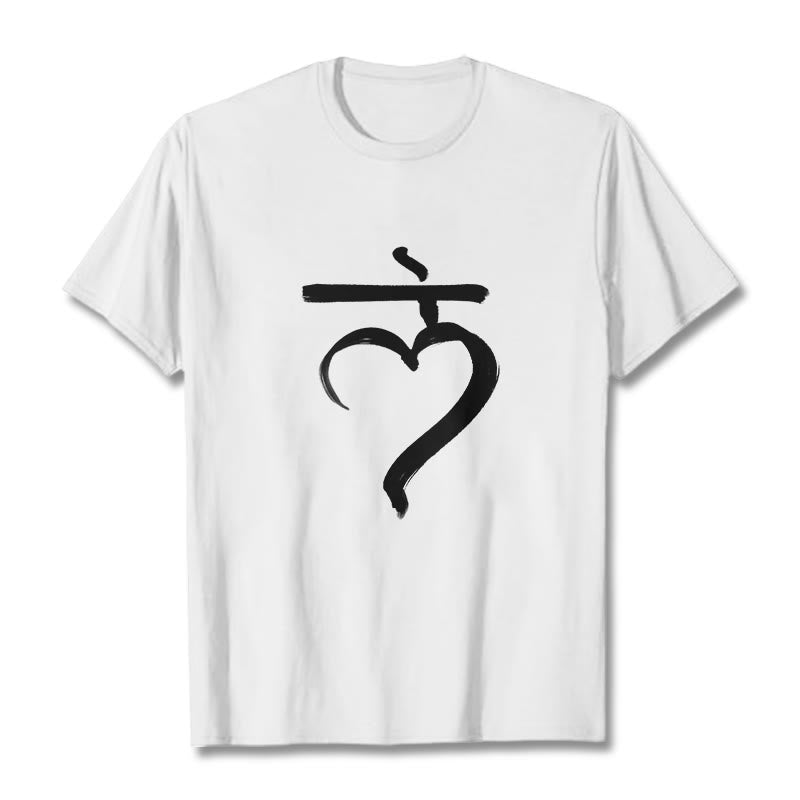 Camiseta informal de algodón con Buddha Stones y mantra Lam en sánscrito - Blanco - 2XL - image 6