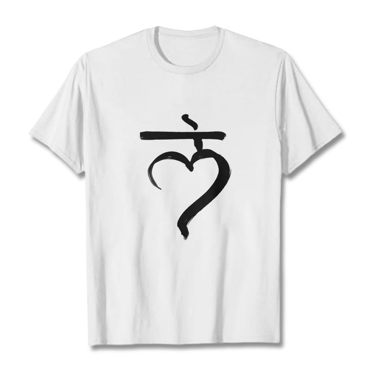 Camiseta informal de algodón con Buddha Stones y mantra Lam en sánscrito - Blanco - 2XL - image 6