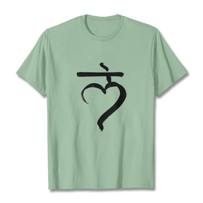 Camiseta informal de algodón con Buddha Stones y mantra Lam en sánscrito - Verde pálido - 2XL - image 15