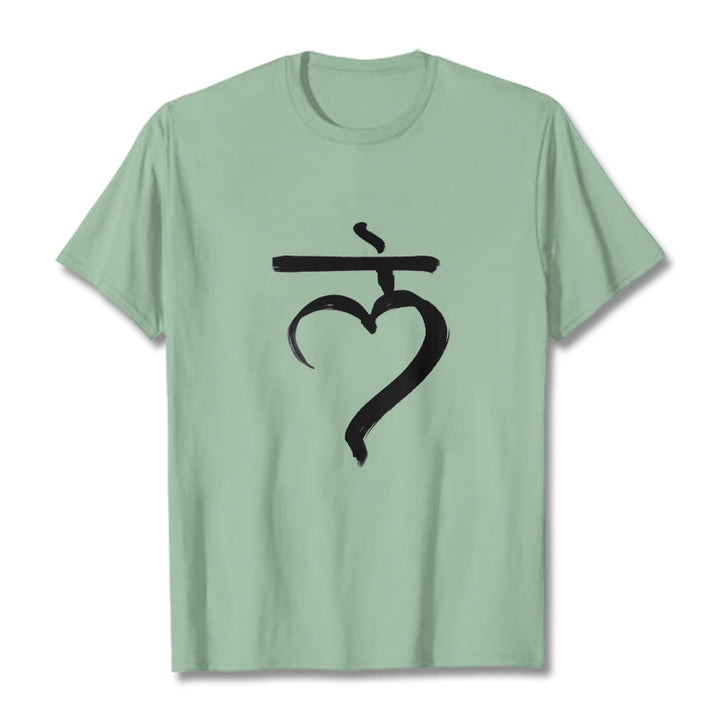 Camiseta informal de algodón con Buddha Stones y mantra Lam en sánscrito - Verde pálido - 2XL - image 15