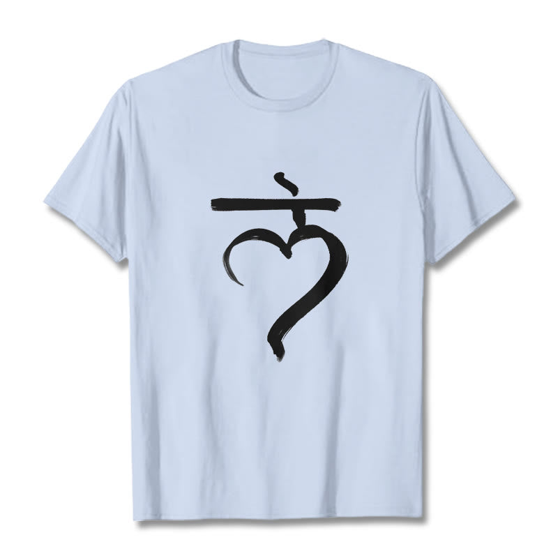 Camiseta informal de algodón con Buddha Stones y mantra Lam en sánscrito - Cian claro - 2XL - image 19