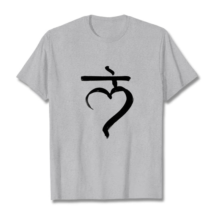 Camiseta informal de algodón con Buddha Stones y mantra Lam en sánscrito - Gris claro - 2XL - image 20