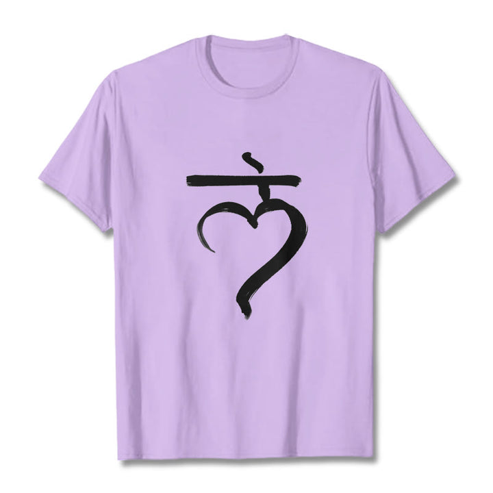 Camiseta informal de algodón con Buddha Stones y mantra Lam en sánscrito - Ciruela - 2XL - image 17