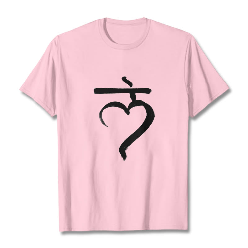 Camiseta informal de algodón con Buddha Stones y mantra Lam en sánscrito - Rosa claro - 2XL - image 13