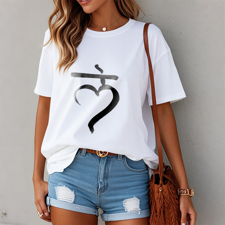 Camiseta informal de algodón con Buddha Stones y mantra Lam en sánscrito - image 8