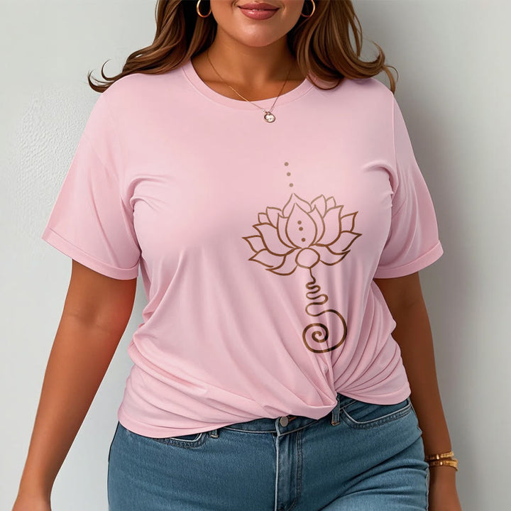 Camiseta de algodón con diseño casual de loto y Buddha Stones - image 14