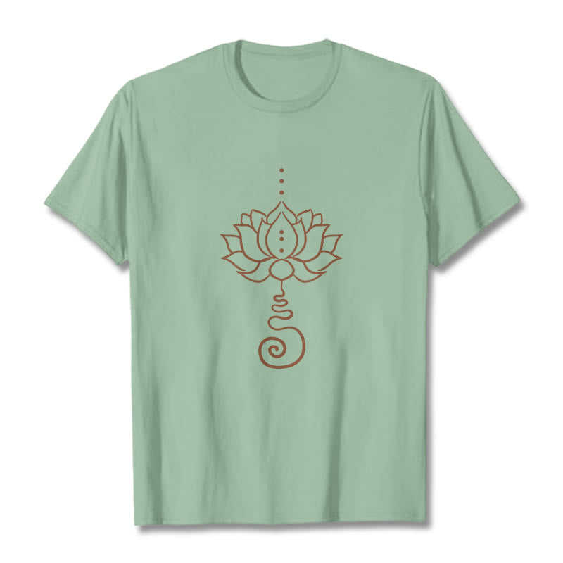Camiseta de algodón con diseño casual de loto y Buddha Stones - Verde pálido - 2XL - image 15