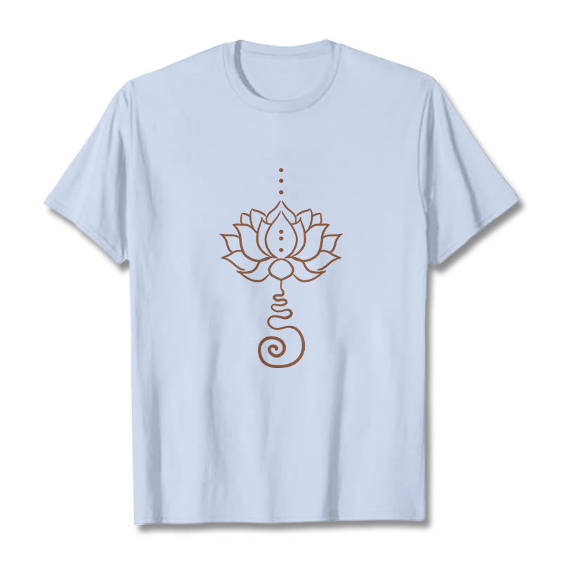 Camiseta de algodón con diseño casual de loto y Buddha Stones - Cian claro - 2XL - image 19