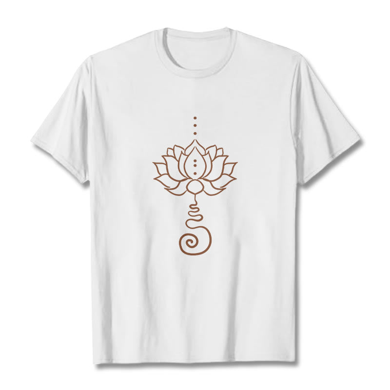 Camiseta de algodón con diseño casual de loto y Buddha Stones - Blanco - 2XL - image 1