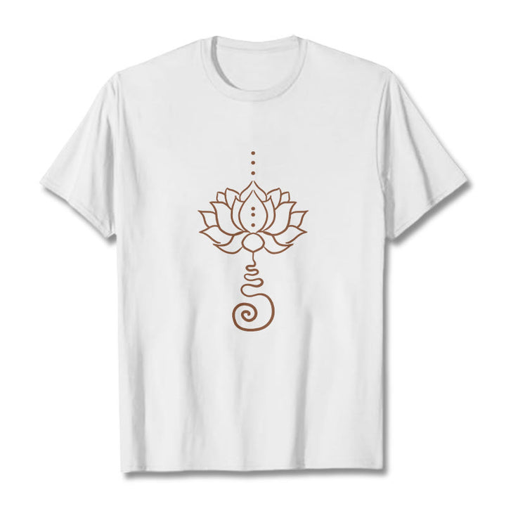 Camiseta de algodón con diseño casual de loto y Buddha Stones - Blanco - 2XL - image 1