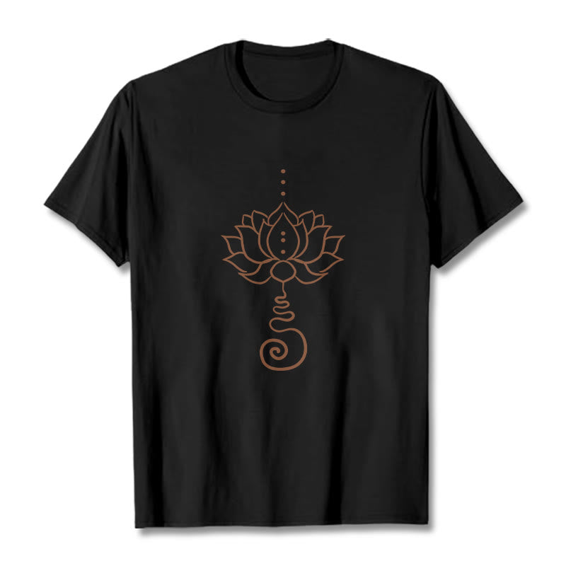 Camiseta de algodón con diseño casual de loto y Buddha Stones - Negro - 2XL - image 5