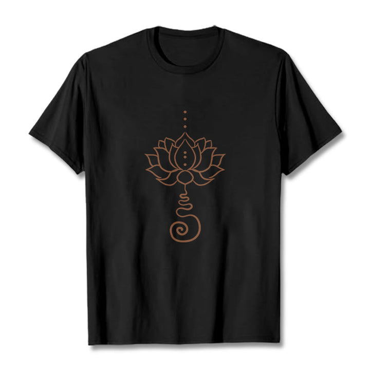 Camiseta de algodón con diseño casual de loto y Buddha Stones - Negro - 2XL - image 5
