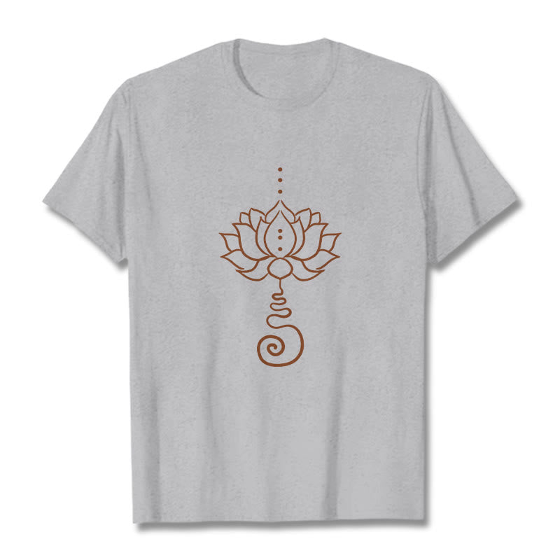 Camiseta de algodón con diseño casual de loto y Buddha Stones - Gris claro - 2XL - image 20