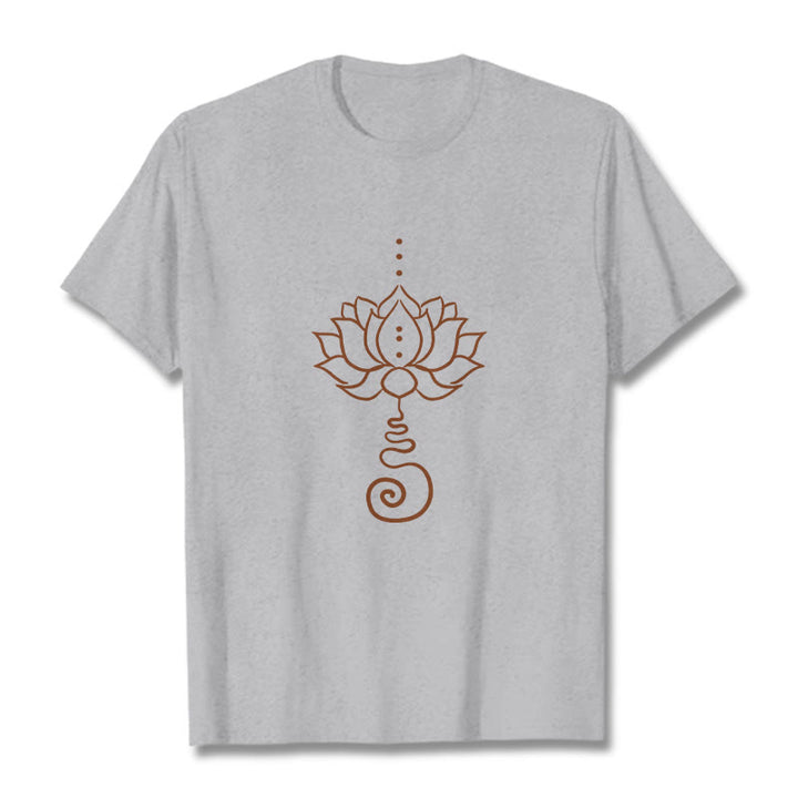 Camiseta de algodón con diseño casual de loto y Buddha Stones - Gris claro - 2XL - image 20