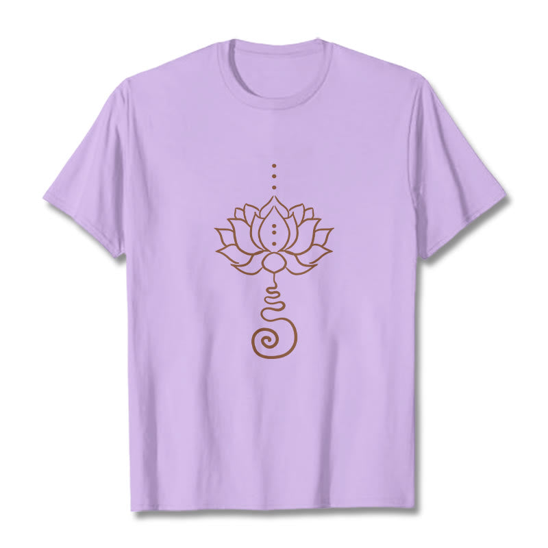Camiseta de algodón con diseño casual de loto y Buddha Stones - Ciruela - 2XL - image 17