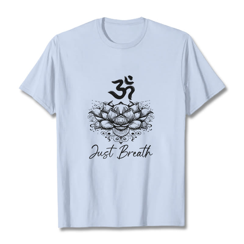 Camiseta informal de algodón con estampado de flor de loto y símbolo Buddha Stones - Cian claro - 2XL - image 18