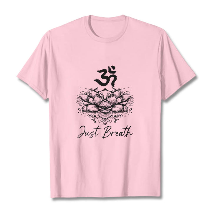 Camiseta informal de algodón con estampado de flor de loto y símbolo Buddha Stones - rosa claro - 2XL - image 12