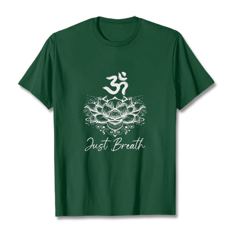Camiseta informal de algodón con estampado de flor de loto y símbolo Buddha Stones - Verde bosque - 2XL - image 0