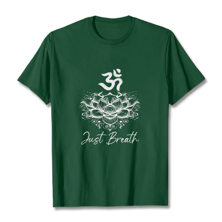 Camiseta informal de algodón con estampado de flor de loto y símbolo Buddha Stones - Verde bosque - 2XL - image 0
