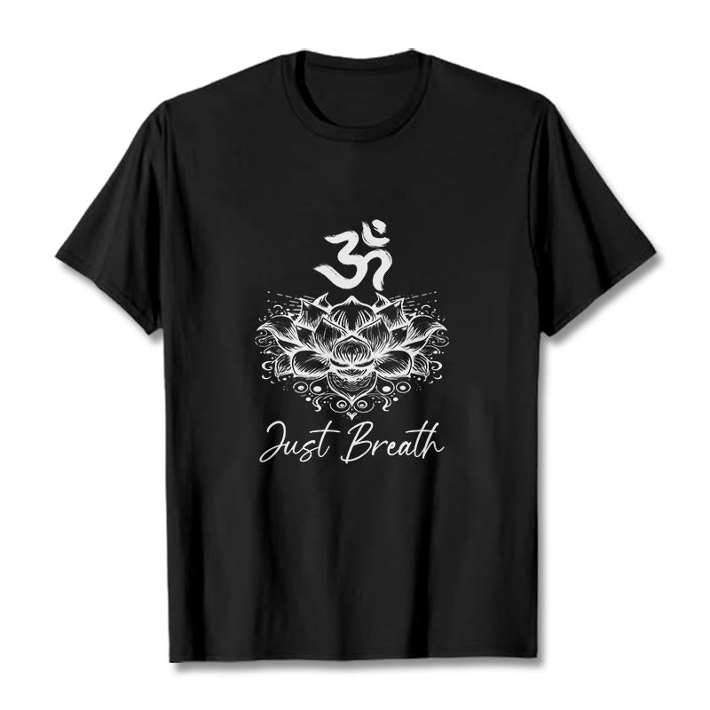 Camiseta informal de algodón con estampado de flor de loto y símbolo Buddha Stones - Negro - 2XL - image 4